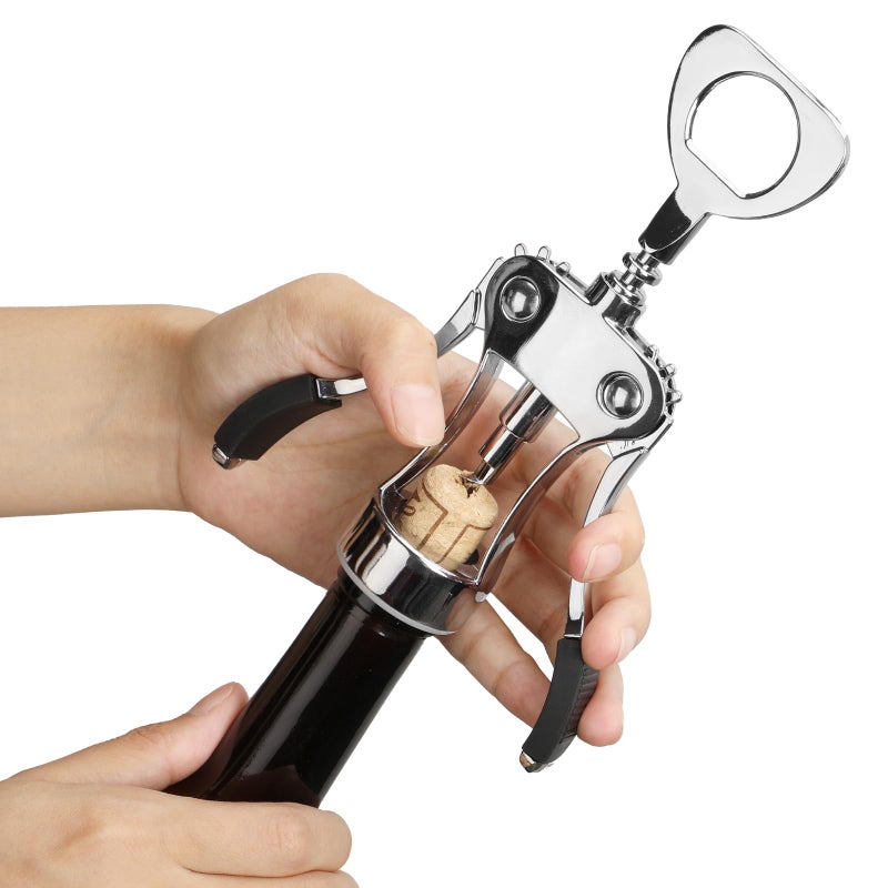 KORCCI Wine Opener, Wine Bottle Opener, Zinc Alloy Wing Corkscrew Heavy Duty, Cork Screw Beer Opener for Bartenders, Multifunctional Bottle Opener for Kitchen, Restaurant, Bar, Waiters (1, Silver) - Image 5