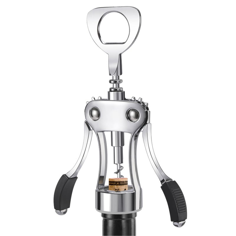 KORCCI Wine Opener, Wine Bottle Opener, Zinc Alloy Wing Corkscrew Heavy Duty, Cork Screw Beer Opener for Bartenders, Multifunctional Bottle Opener for Kitchen, Restaurant, Bar, Waiters (1, Silver) - Image 1