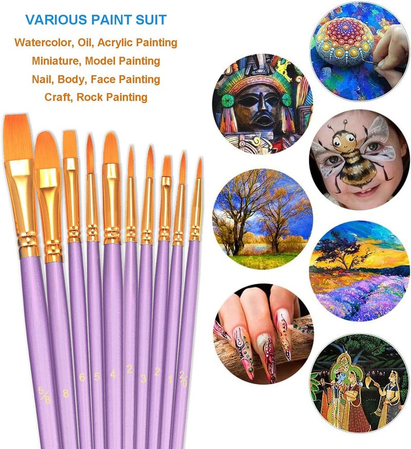 BOSOBO Paint Brushes Set, 2 Pack 20 Pcs Round Pointed Tip Paintbrushes Nylon Hair Artist Acrylic Paint Brushes for Acrylic Oil Watercolor, Face Nail Art, Miniature Detailing & Rock Painting, Purple - Image 3