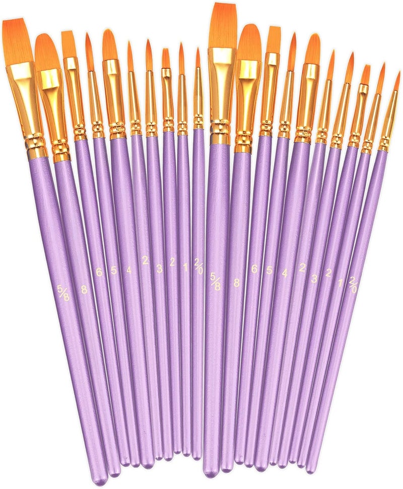 BOSOBO Paint Brushes Set, 2 Pack 20 Pcs Round Pointed Tip Paintbrushes Nylon Hair Artist Acrylic Paint Brushes for Acrylic Oil Watercolor, Face Nail Art, Miniature Detailing & Rock Painting, Purple - Image 1