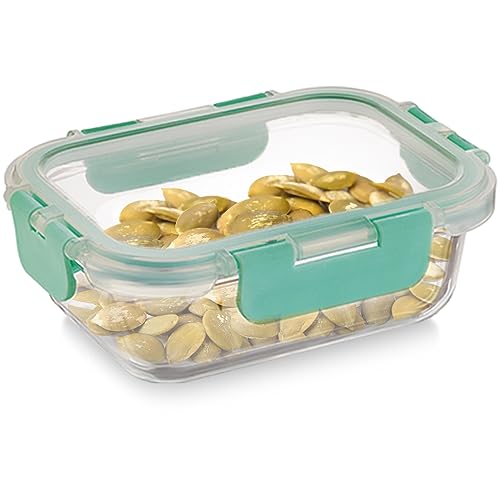Allo Food Safe Glass Containers with Lids with Break Free Lock, Oven & Microwave Safe Containers, High Borosilicate Meal Prep Glass Food Storage Containers for Kitchen, 185ml, Rectangle, Transparent - Image 1