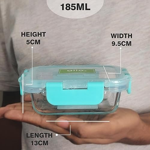 Allo Food Safe Glass Containers with Lids with Break Free Lock, Oven & Microwave Safe Containers, High Borosilicate Meal Prep Glass Food Storage Containers for Kitchen, 185ml, Rectangle, Transparent - Image 5