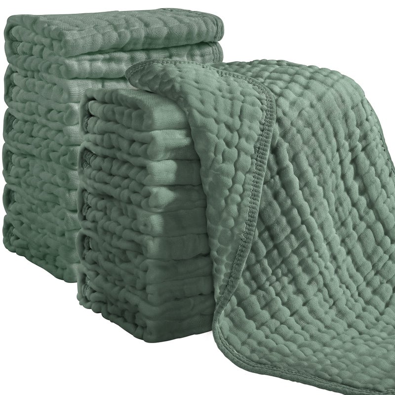 Looxii Muslin Burp Cloths 100% Cotton Muslin Cloths 12 Pack Large 20''x10'' Extra Soft and Absorbent Baby Burping Cloth for Boys and Girls (Dark Green) - Image 1