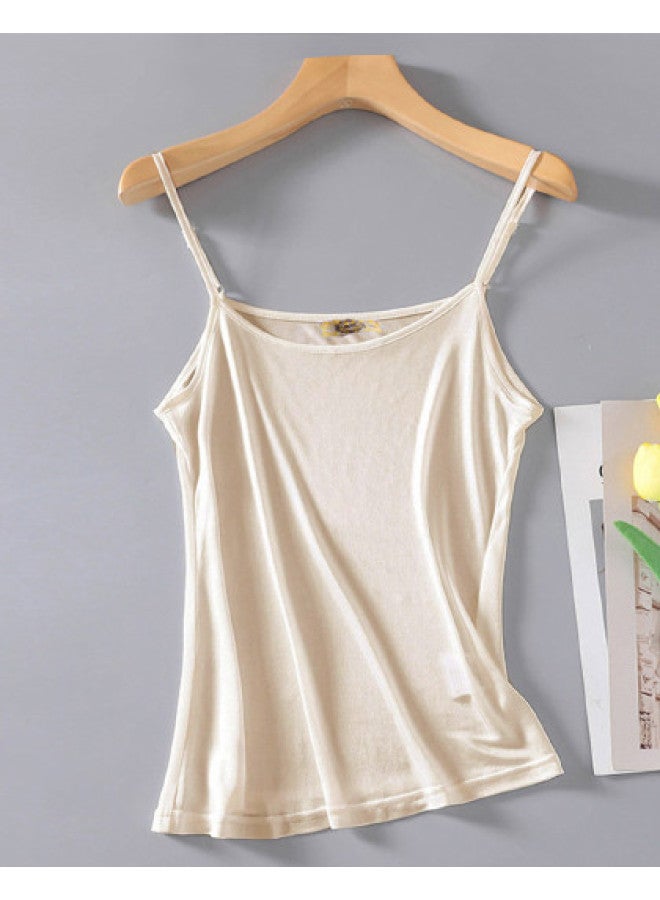 MEIBIAO 100% Mulberry Silk Knitted Camisole Versatile Silk Tank Top Spring Summer Blouse Silk Layering Top - Image 1