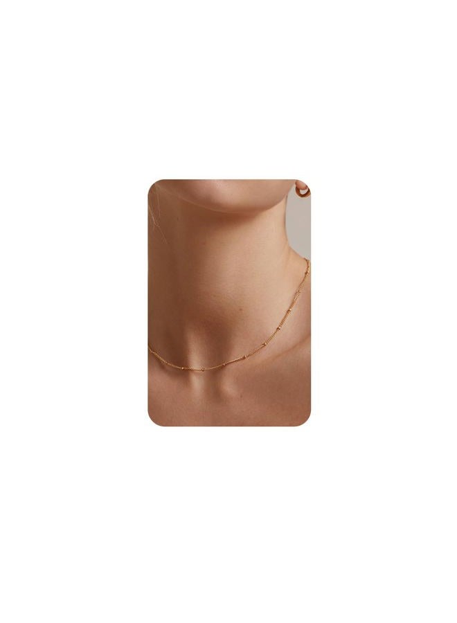 Krfy Gold Chain Necklace for Women Trendy - 925 Sterling Silver Clasp Dainty Choker Necklace 14K Gold Plated 14/16/18/20 inch Thin Simple Box Figaro Chain Herringbone Necklace Gold Jewelry for Women - Image 1