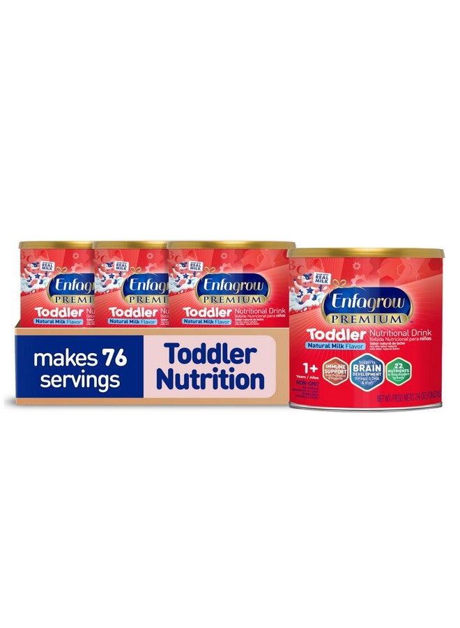 Enfagrow PREMIUM Toddler Nutritional Drink, Natural Milk Flavor, Omega-3 DHA for Brain Support, Prebiotics & Vitamins for Immune Health, Non-GMO, Powder Can, 24 Oz, Pack of 4 - Image 1