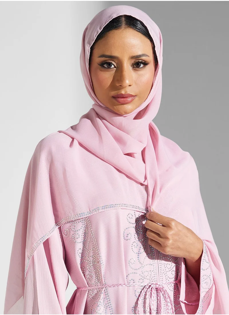 Khizana Shimmer Detail Abaya With Sheila