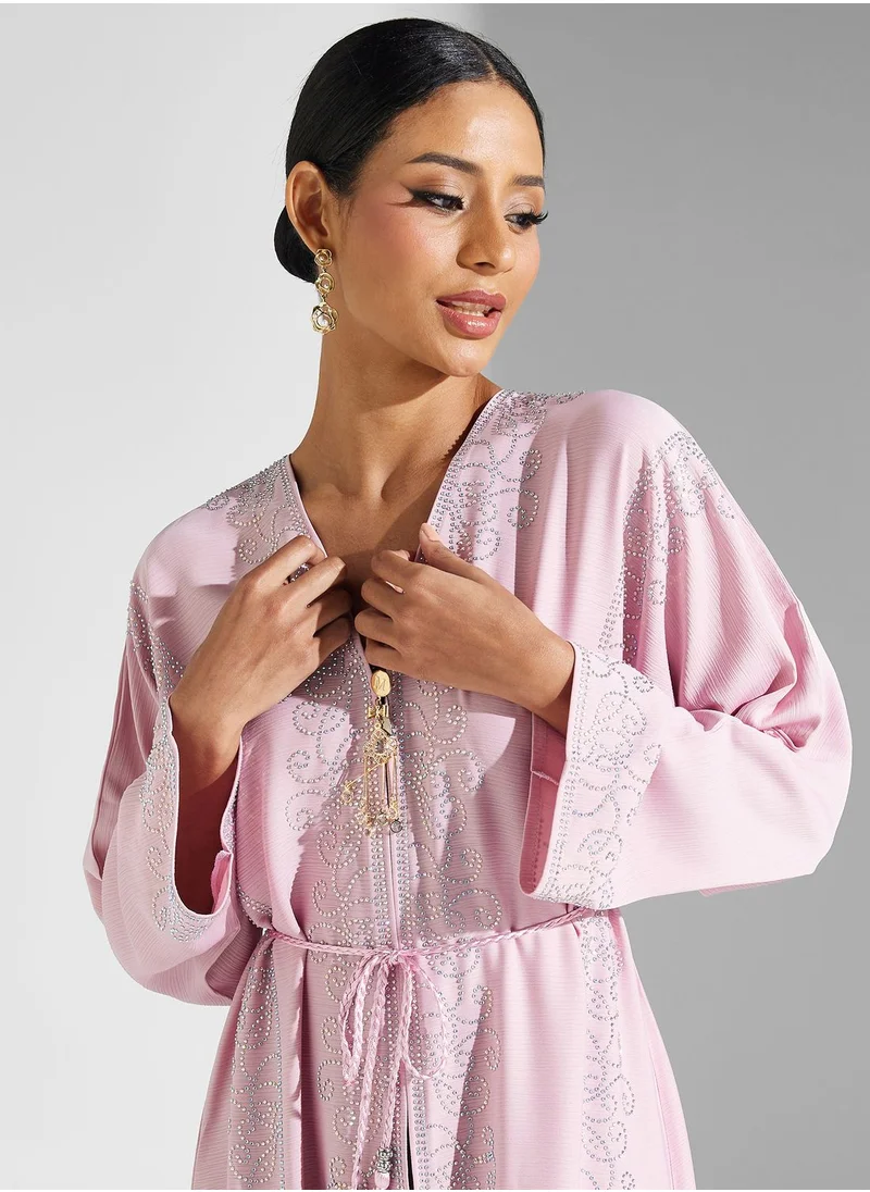 Khizana Shimmer Detail Abaya With Sheila