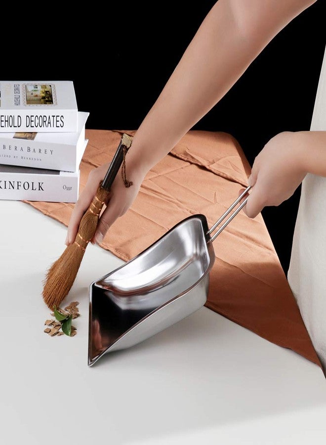 Namzi Small Metal Dustpan and Brush Set Heavy Duty Vintage Dust Pan Natural Handmade Broom Dust Shovel for Fireplace Garage Workshop Tabletop - Image 3