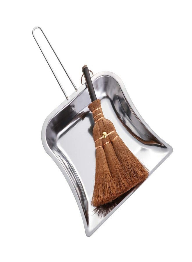 Namzi Small Metal Dustpan and Brush Set Heavy Duty Vintage Dust Pan Natural Handmade Broom Dust Shovel for Fireplace Garage Workshop Tabletop - Image 1