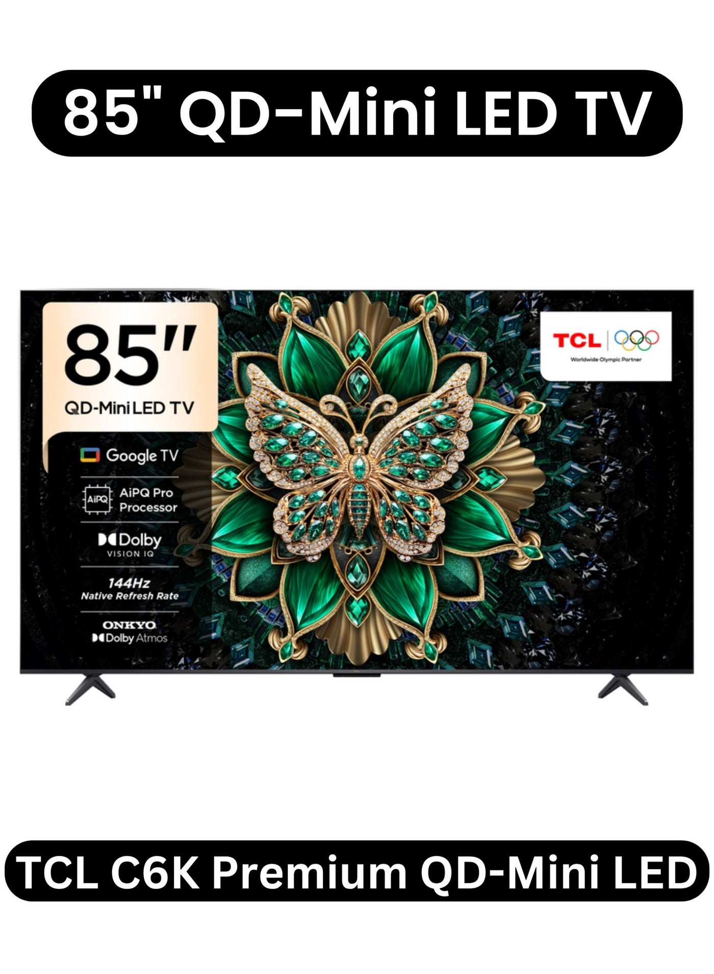 85-inch C61K Premium QD-Mini LED Smart TV (2026 Model - International Version) | Google TV | AiPQ Pro Processor | Matte HVA Panel | 144Hz Refresh Rate | Ultra Slim Design | TCL 85" QD-Mini LED Smart TV 85C61K Black