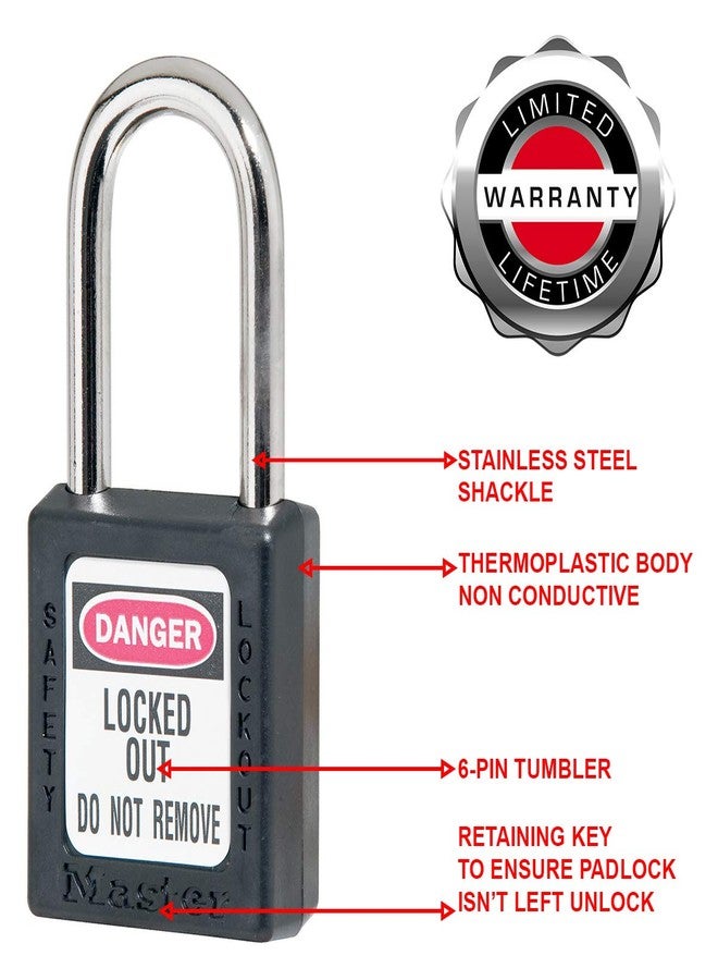 Master Lock 410BLK Lockout Tagout Safety Padlock with Key Black 0.25 in. Shackle Diameter - Image 3