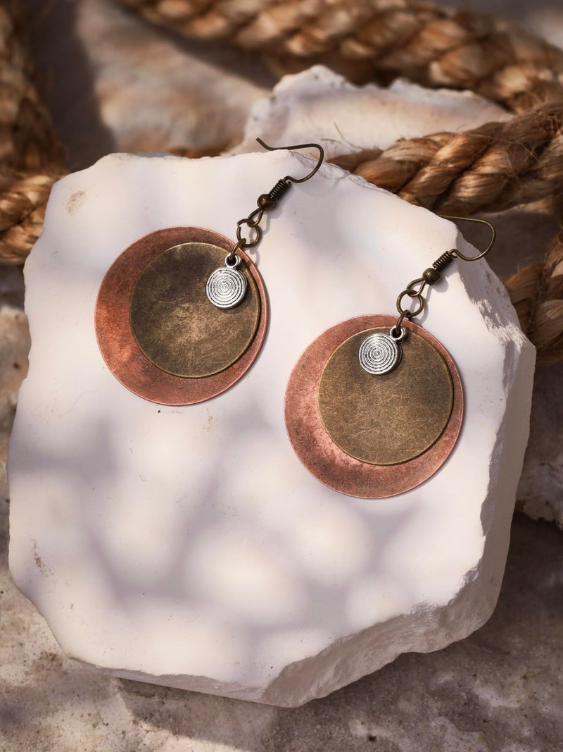 MINACHI Vintage Bohemian Antique Layered Circular Disc Dangle Drop Earrings, Boho Summer Jewelry Gift for Women - Image 2