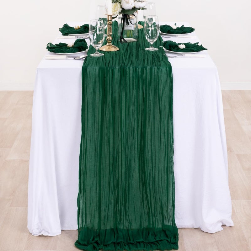 DeZerlor 10 Pack Christmas Table Runner Emerald Green Cheesecloth Table Runner Boho Gauze Table Runner 120 inches Long Winter Table Decor for Wedding Baby Shower Xmas Party Decorations - Image 4
