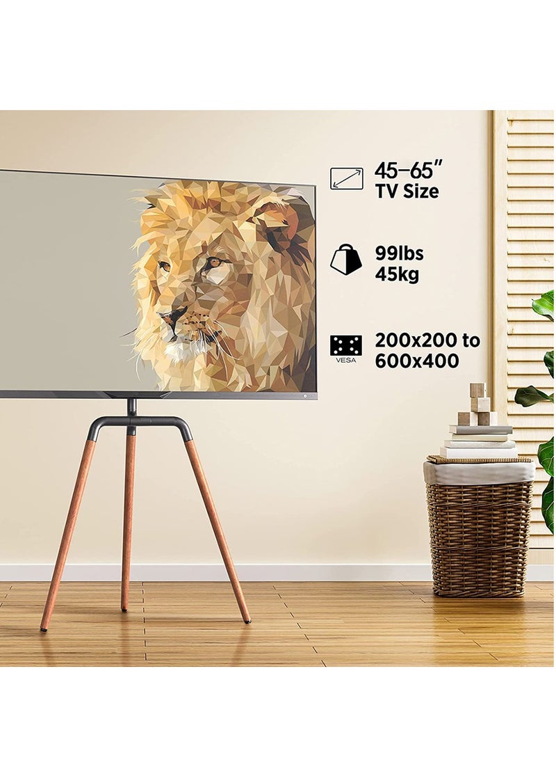 FlashHawk - Tripod TV Screen Stand for 45-65 Inch TVs, Portable Swivel TV Stand Mount, Height Adjustable, Concealed Cable Management, Max Load 40Kg - Black - Image 1