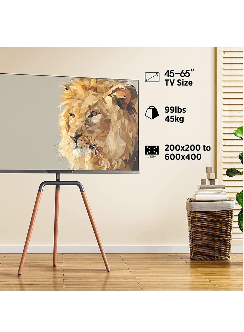 FlashHawk Tripod TV Screen Stand for 45-65 Inch TVs, Portable Swivel TV Stand Mount, Height Adjustable, Concealed Cable Management, Max Load 40Kg - Black - Image 2