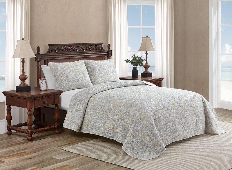 Tommy Bahama - King Quilt Set, Reversible Cotton Bedding with Matching Shams, Coastal Bedspread, All Season Home Decor (Turtle Cove Grey, King) - Image 1