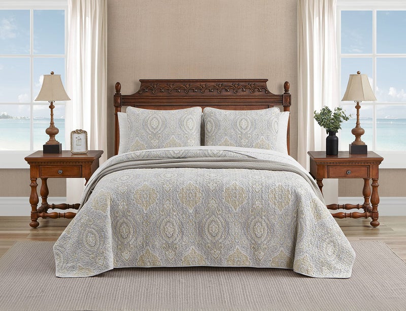 Tommy Bahama - King Quilt Set, Reversible Cotton Bedding with Matching Shams, Coastal Bedspread, All Season Home Decor (Turtle Cove Grey, King) - Image 2