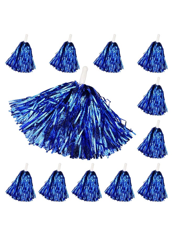 6 Pack Cheerleading Pom Poms with Handle Cheerleader Pompoms Metallic Foil Pompoms for Sports Team Spirit Cheering Party Dance(Blue)  - Image 1