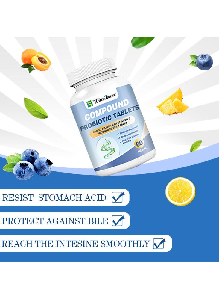 Wins Town Compound Probiotic Tablets - 60 Tablets per Bottle with 30 Billion Active Probiotics  - Image 3