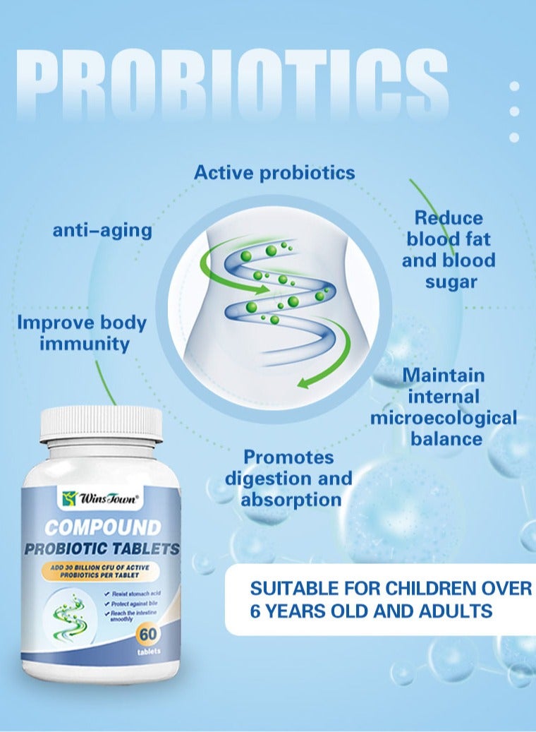 Wins Town Compound Probiotic Tablets - 60 Tablets per Bottle with 30 Billion Active Probiotics  - Image 4