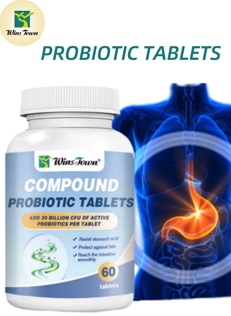 Wins Town Compound Probiotic Tablets - 60 Tablets per Bottle with 30 Billion Active Probiotics  - Image 1