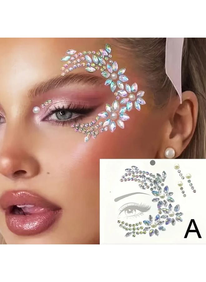 Sparkling Rhinestone Face Jewel Sticker Round ABS Material For Festival Cosplay - Image 1