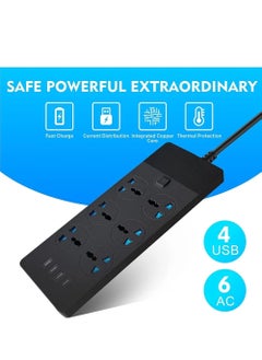 Rock Pow Power Strips Extension Cord 6 Sockets Universal Plug Adapter with 4 USB Ports Surge Protector Charging Socket with 2M Bold Extension Cord  - Image 2