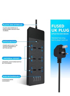 Rock Pow Power Strips Extension Cord 6 Sockets Universal Plug Adapter with 4 USB Ports Surge Protector Charging Socket with 2M Bold Extension Cord  - Image 3