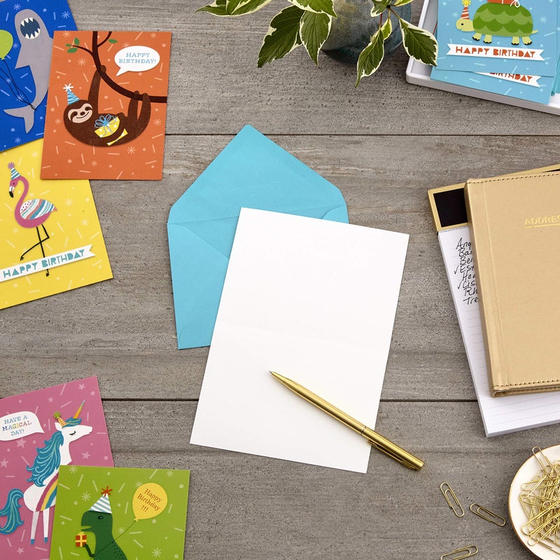 Hallmark Birthday Cards for Kids Assortment, 48 Cards with Envelopes (Dinosaurs, Sloths, Unicorns, Flamingos, Turtles, Sharks) - Image 2