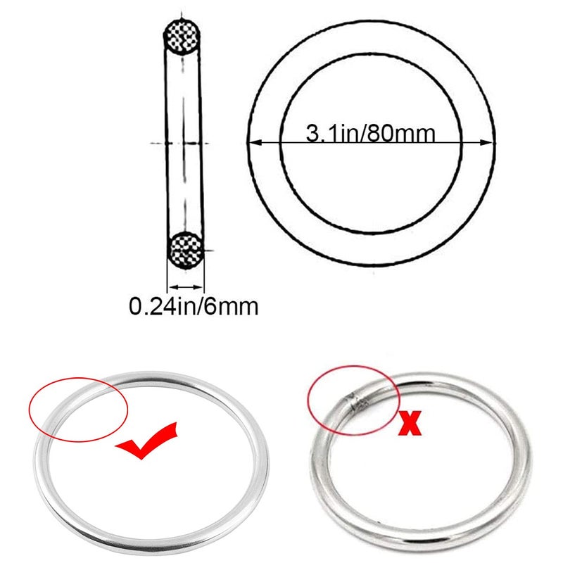 Abimars 3" Seamless Metal O Ring, 4 Pack 304 Stainless Steel Rings Load 440lbs, Solid, Heavy Duty Multi-Purpose Metal O-Ring for Macrame,Dog Leashes - Image 2