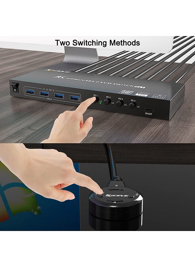 KCEVE - KVM Switch 2 Monitors 2/4 Computers Compatible USB3.0/HDMI 2.0 Allows 2 (or 4) groups of HD video source and USB interface device switch freely - Image 1