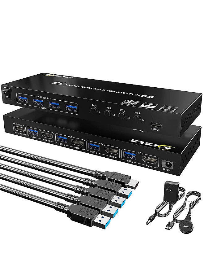 KCEVE - KVM Switch 2 Monitors 2/4 Computers Compatible USB3.0/HDMI 2.0 Allows 2 (or 4) groups of HD video source and USB interface device switch freely - Image 1