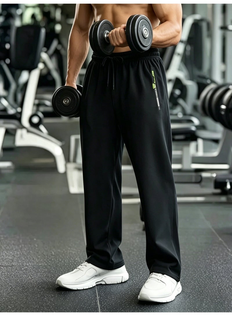 Men's Casual Pants Black Athletic Gym Pants Straight Trousers with Zipper Pocket Elastic Waist Pants For Men - Image 3