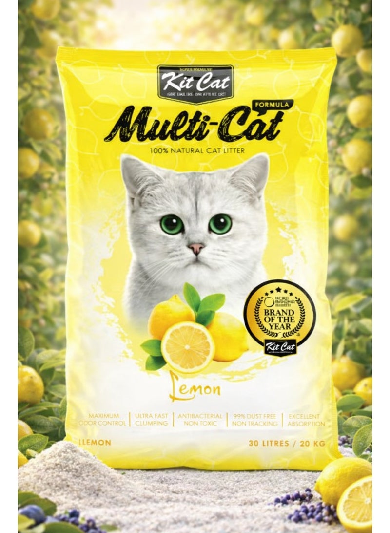 Kit Cat Multi-Cat Formula Lemon Flavor 100% Natural Bentonite Cat Litter 30L Pack - Image 1