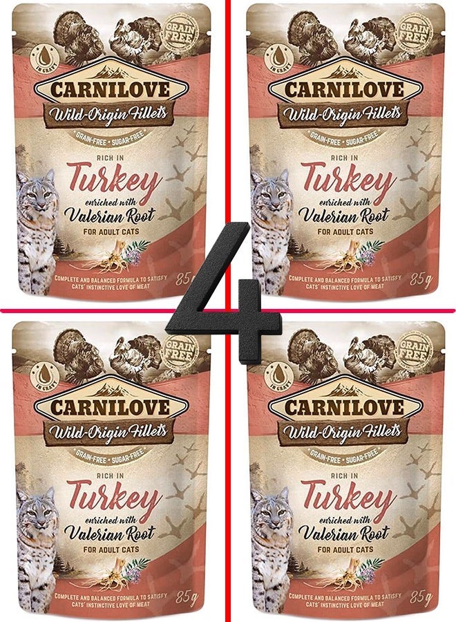 كارنيلوف طعام رطب للقطط كارنيلوف بنكهة الديك الرومي والسردين- 4 أكياس، حجم كل كيس 85 غرام - Image 1
