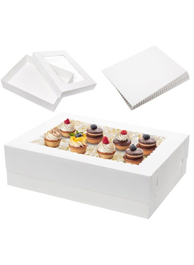 Mefleet 6pcs 19x14x5 Half Sheet Cake Boxes with 6pcs Cake Boards Rectangle 1/2 Sheet Bakery Boxes with Window for Pastry Baking Cake, Cupcakes, Donuts, Cookies, Pie Treat Packaging White Large - Image 1