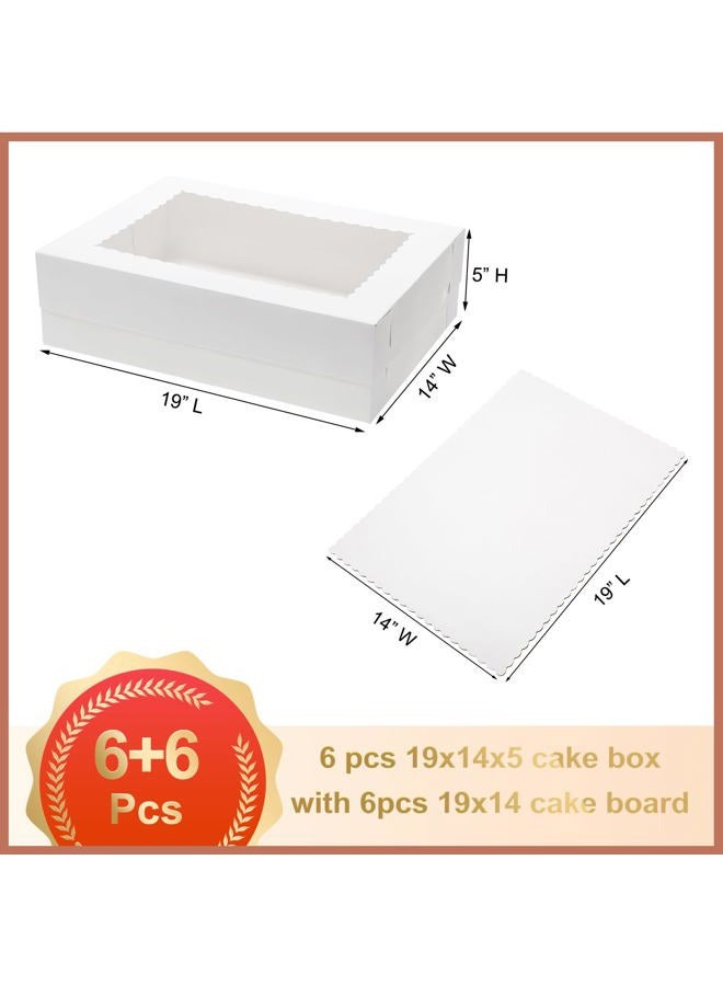 Mefleet 6pcs 19x14x5 Half Sheet Cake Boxes with 6pcs Cake Boards Rectangle 1/2 Sheet Bakery Boxes with Window for Pastry Baking Cake, Cupcakes, Donuts, Cookies, Pie Treat Packaging White Large - Image 2