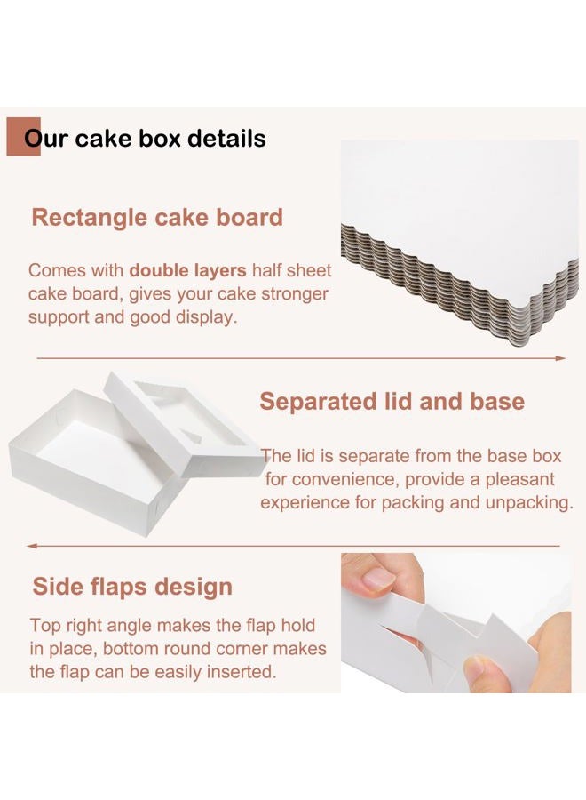 Mefleet 6pcs 19x14x5 Half Sheet Cake Boxes with 6pcs Cake Boards Rectangle 1/2 Sheet Bakery Boxes with Window for Pastry Baking Cake, Cupcakes, Donuts, Cookies, Pie Treat Packaging White Large - Image 3