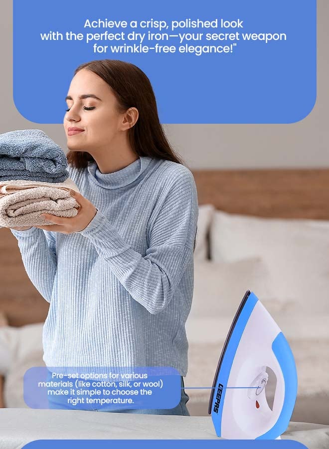 GEEPAS Dry Iron - Non-Stick Coating Plate & Adjustable Thermostat Control/Indicator Light with ABS Material/Slim Tip & Light Weight/Ergonomic Handle, Easy Storage 1200 W GDI7782 Blue/White - Image 5