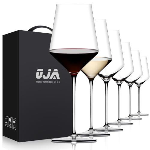 OJA Red Wine Glasses Set of 6, Premium Crystal Wine Glasses Hand Blown, 15 oz,Thin Rim,Long Stem,Perfect for Red or White,Daily Use,Unique Wedding Anniversary or Birthday Gift - Image 1