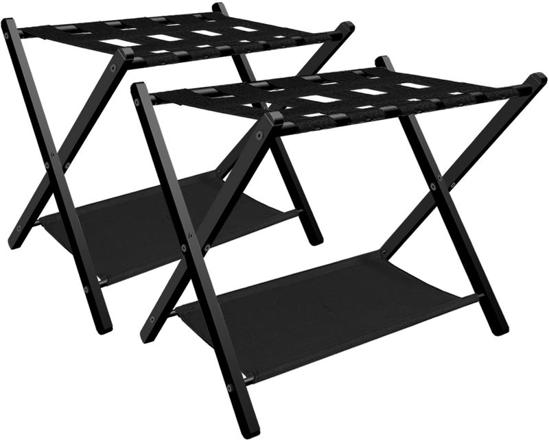 Fandature Folding Luggage Rack for Guest Room Metal Foldable Suitcase Stand Holder with Cloth Shelf for Bedroom Black 2pack