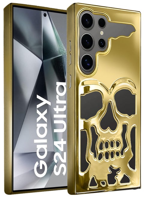 Galaxy S24 Ultra Case Cover Soft TPU and Glossy with Skull Design - Gold