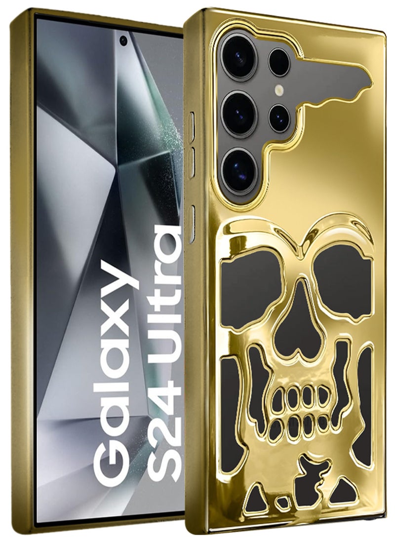 CATANES Galaxy S24 Ultra Case Cover Soft TPU and Glossy with Skull Design - Gold  - Image 1