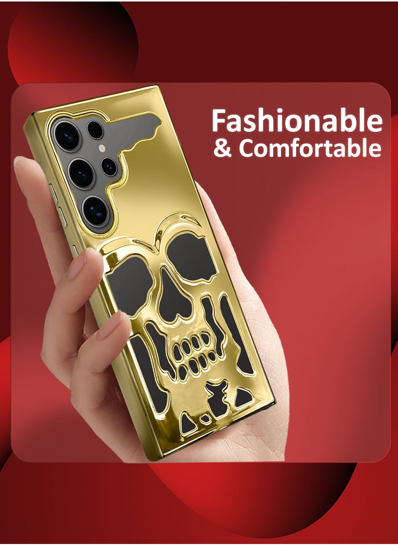 CATANES Galaxy S24 Ultra Case Cover Soft TPU and Glossy with Skull Design - Gold  - Image 4