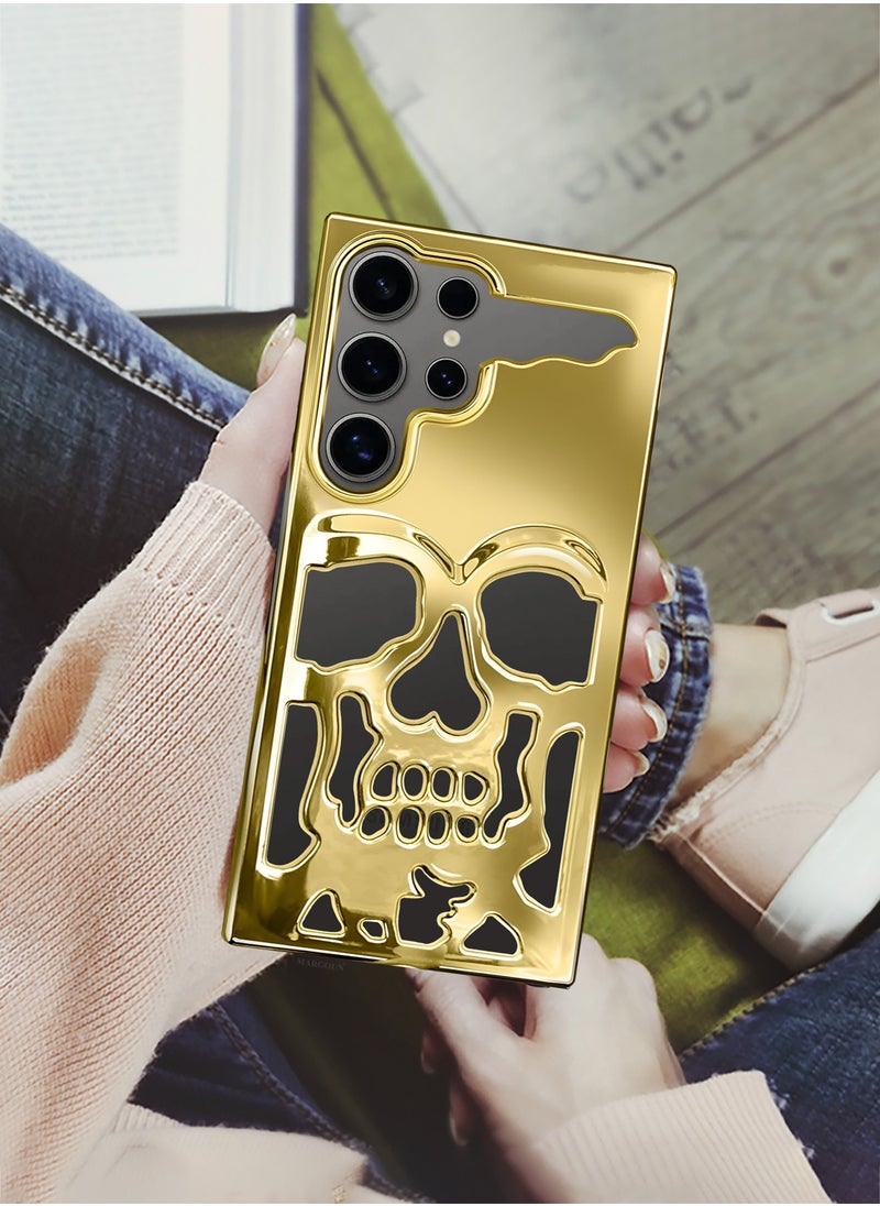CATANES Galaxy S24 Ultra Case Cover Soft TPU and Glossy with Skull Design - Gold  - Image 5