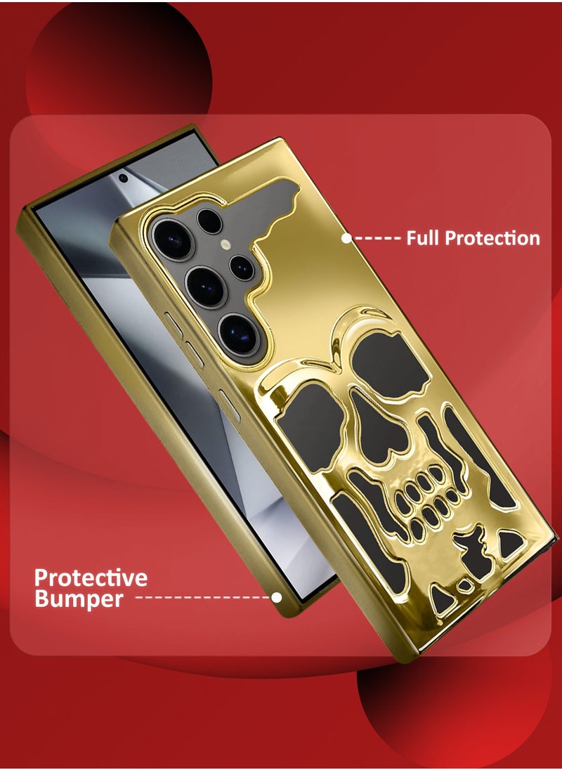 CATANES - Galaxy S24 Ultra Case Cover Soft TPU and Glossy with Skull Design - Gold - Image 1