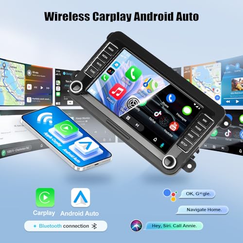 SIXWIN Car Stereo for VW Passat Jetta Tiguan Golf MK5 MK6 T5 EOS Polo 7 Inch Touchscreen Android Car Radio with Wireless Carplay Android Auto GPS Navigation Backup Camera WiFi - Image 2