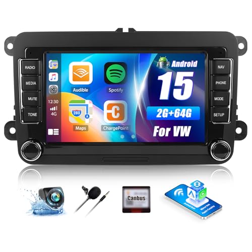 SIXWIN Car Stereo for VW Passat Jetta Tiguan Golf MK5 MK6 T5 EOS Polo 7 Inch Touchscreen Android Car Radio with Wireless Carplay Android Auto GPS Navigation Backup Camera WiFi - Image 1