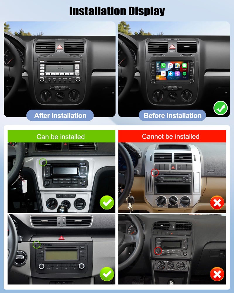 SIXWIN Car Stereo for VW Passat Jetta Tiguan Golf MK5 MK6 T5 EOS Polo 7 Inch Touchscreen Android Car Radio with Wireless Carplay Android Auto GPS Navigation Backup Camera WiFi - Image 3